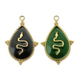 BU112305021854183058 REF 2 Lot de 1 Pendentif Serpent dans Goutte 22x14mm – Résine Émaillée Verte & Acier Inox 304 ION