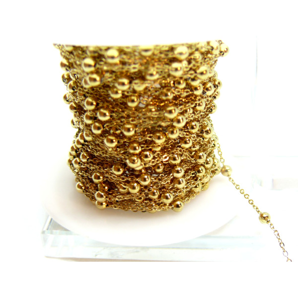 Chaine, maille bille 3mm, Acier Inoxydable 304, finition Doré, Placage IONIQUE