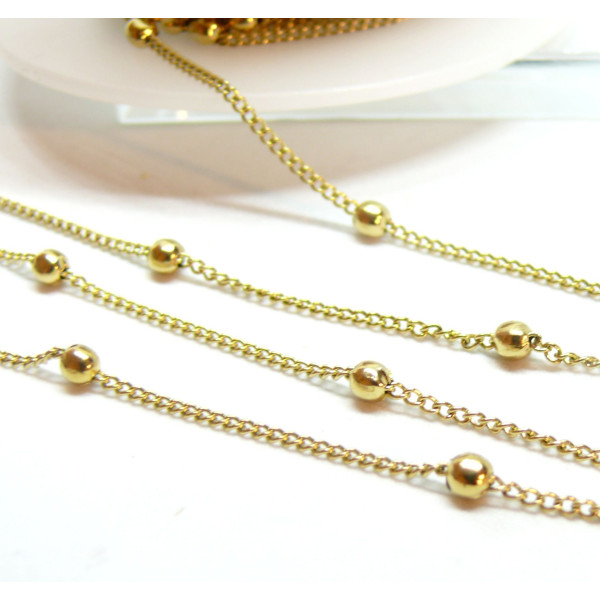 Chaine, maille avec Bille 3.5mm, Acier Inoxydable 304, Doré à l'or fin 18K, Placage IONIQUE