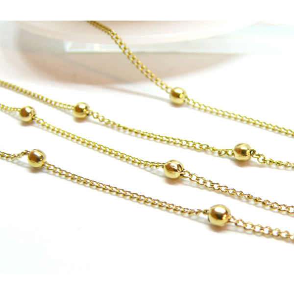 Chaine, maille Bille 3.5mm, Acier Inoxydable 304,  Doré à l'or fin 18K,  IONIQUE