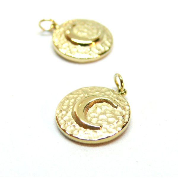 Pendentif avec anneau, Médaillon avec lune 12mm, Acier Inoxydable 316L, finition Doré , Placage IONIQUE