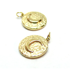 Pendentif avec anneau, Médaillon avec lune 12mm, Acier Inoxydable 316L, finition Doré , Placage IONIQUE