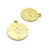 Pendentifs, Médaillon avec Fleur, Acier Inoxydable 316L, finition Doré à l'or fin 18K, Placage IONIQUE