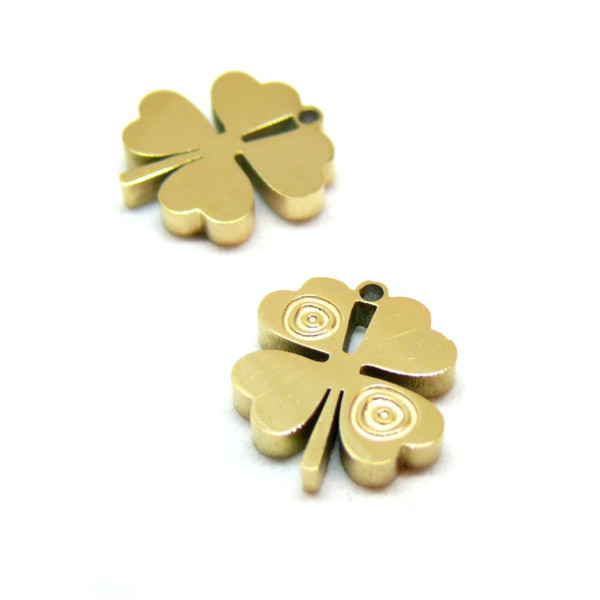 Pendentifs trèfle 10mm, Acier Inoxydable 316, finition Doré à l'or fin 18K, Placage IONIQUE