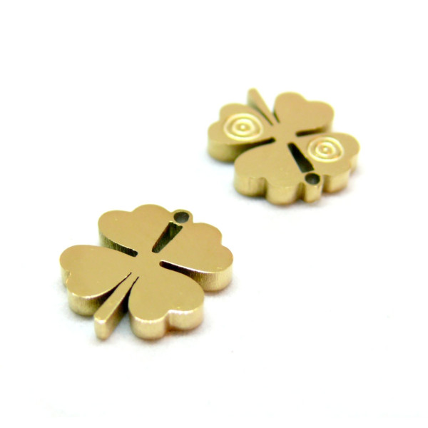 Pendentifs trèfle 10mm, Acier Inoxydable 316, finition Doré à l'or fin 18K, Placage IONIQUE