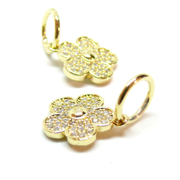 Pendentif avec Anneau Fleur avec Strass, Laiton, finition Doré à l'or fin 18K