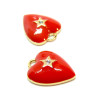 Pendentifs, Coeur avec strass résine emaillé ROUGE, Laiton, finition Doré à l'or fin 18K
