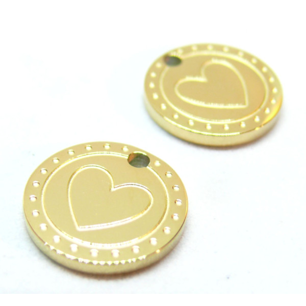 Pendentifs, Médaillon avec Coeur, Acier Inoxydable 304, finition Doré à l'or fin 18K, Placage IONIQUE
