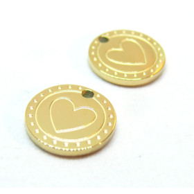 Pendentifs, Médaillon avec Coeur, Acier Inoxydable 304, finition Doré à l'or fin 18K, Placage IONIQUE