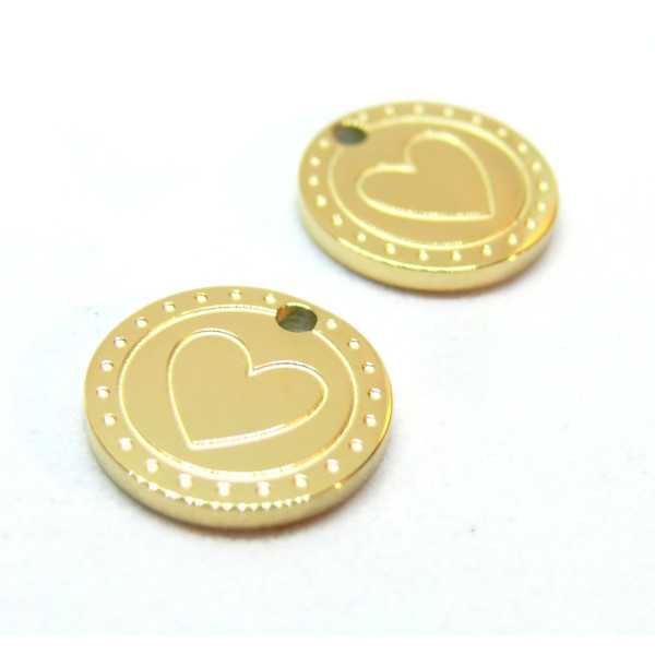Pendentifs, Médaillon avec Coeur, Acier Inoxydable 304, finition Doré à l'or fin 18K, Placage IONIQUE