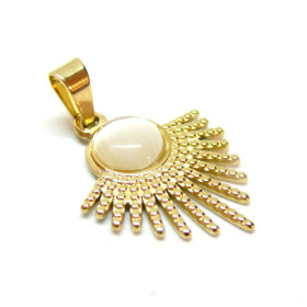 Pendentif, Eventail avec Oeil de Chat, Acier Inoxydable 304, Placage IONIQUE