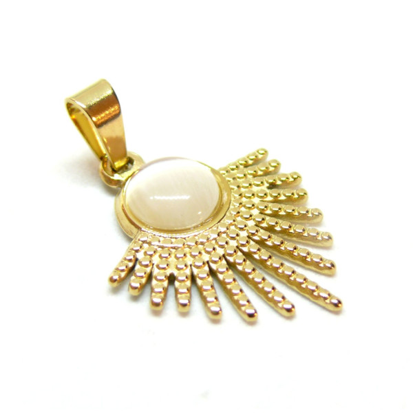 Pendentif, Eventail avec Oeil de Chat, Acier Inoxydable 304, Placage IONIQUE