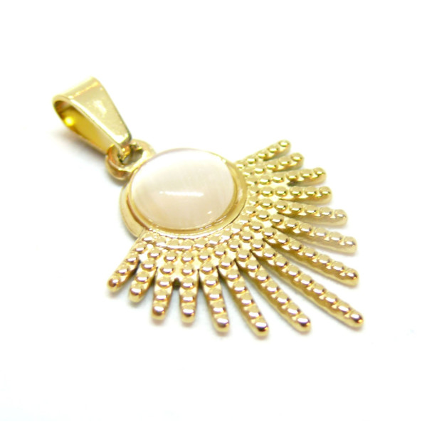 Pendentif, Eventail avec Oeil de Chat, Acier Inoxydable 304, Placage IONIQUE