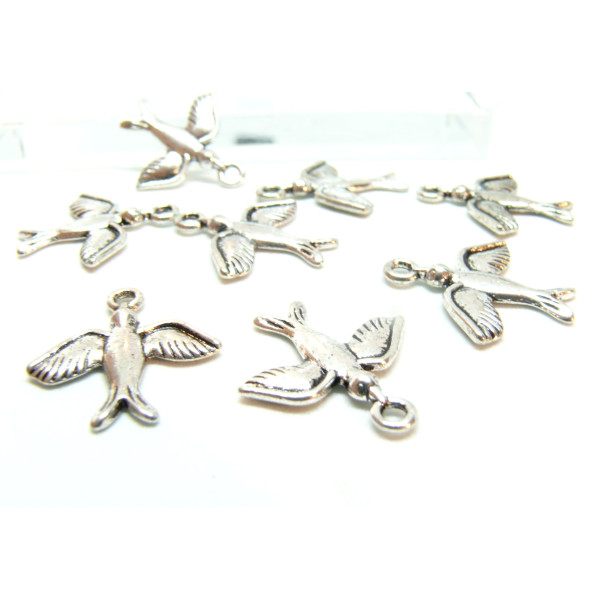 Pendentifs Oiseau, Hirondelle métal finition Argent Antique