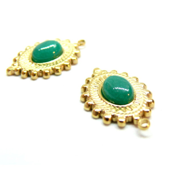 Pendentifs forme Fleur avec perles en verre Grise,  Acier Inoxydable 304 finition Doré