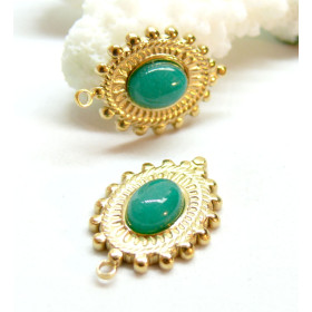 Pendentifs forme Fleur avec perles en verre Grise,  Acier Inoxydable 304 finition Doré