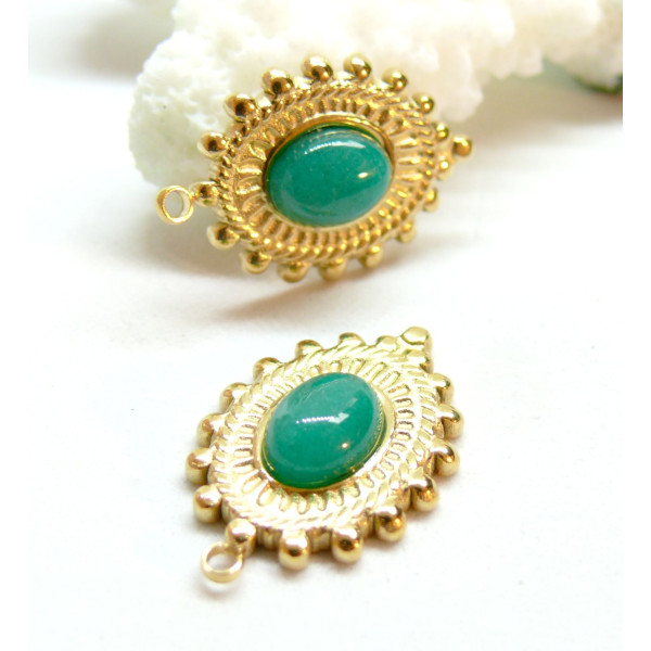 Pendentifs forme Fleur avec perles en verre Grise,  Acier Inoxydable 304 finition Doré