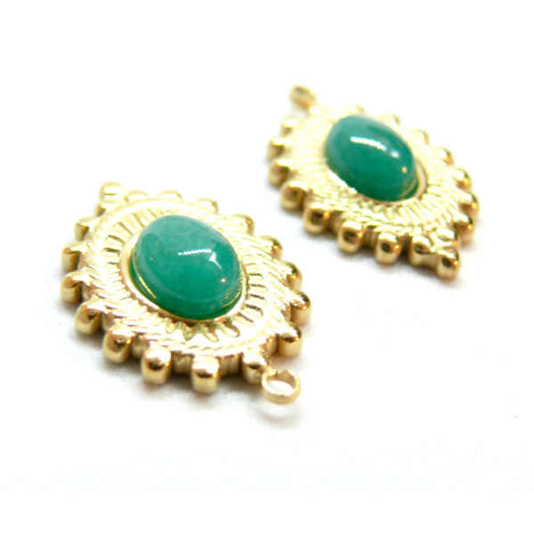 Pendentifs forme Fleur avec perles en verre Grise,  Acier Inoxydable 304 finition Doré