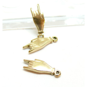 Pendentif Geste Main " I love you ", Acier Inoxydable 304, finition Doré