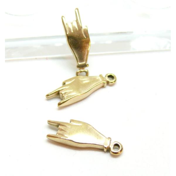 Pendentif Geste Main " I love you ", Acier Inoxydable 304, finition Doré