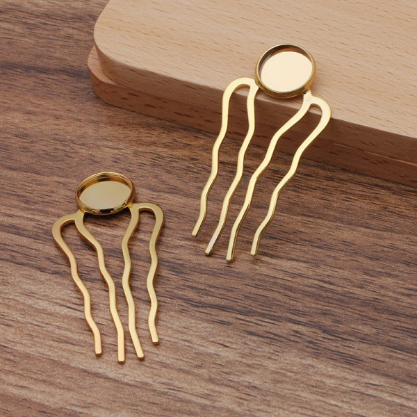 Supports de Peignes à Cheveux Rétro 25x51 mm – Pour Cabochon 12 mm – Finition Dorée