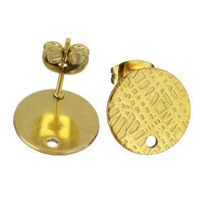 Boucles d’oreilles Puces Travaillées 8mm trou & embouts – Acier Inoxydable 304 Doré
