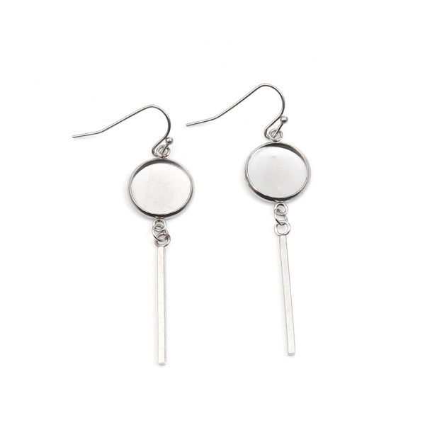 Supports de Boucles d'oreille 10 mm avec Crochet et Tige, Acier Inoxydable 304, finition ARGENT
