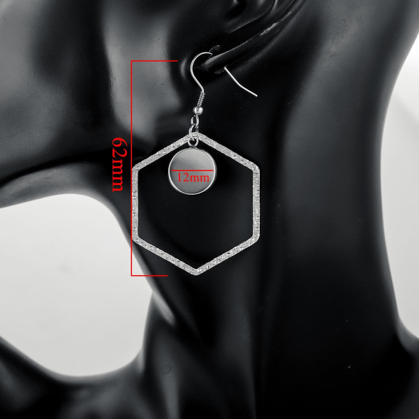Supports de Boucles d'oreille 12 mm , avec Crochet et Hexagone, Acier Inoxydable 304, finition ARGENT
