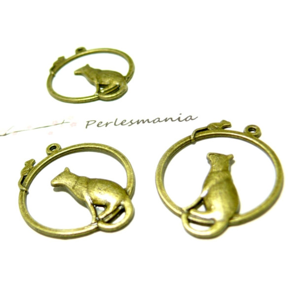 10 breloques le chat et la sourir bronze ref 2D1754