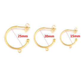 BU112210250852463268 – Lot de 2 Boucles d'oreilles Puces Créoles 15mm avec anneau – Acier Inoxydable 304 Doré Ionique