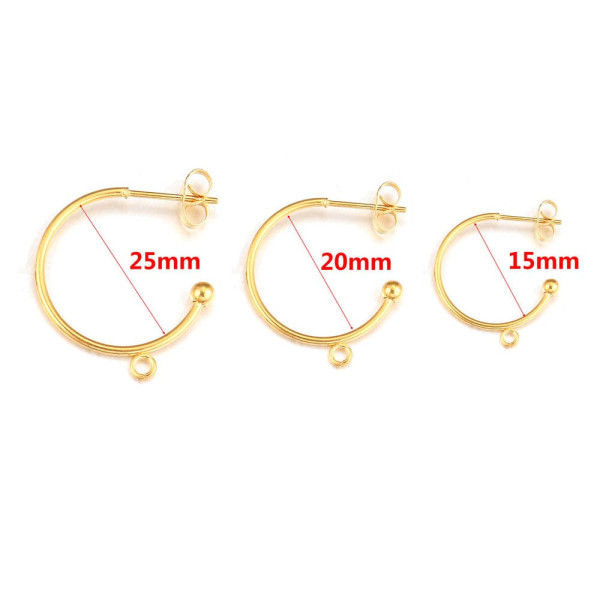 BU112210250852463268 – Lot de 2 Boucles d'oreilles Puces Créoles 15mm avec anneau – Acier Inoxydable 304 Doré Ionique