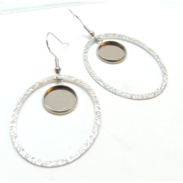 Supports de Boucles d'oreille 12 mm, avec Crochet et Ovale, Acier Inoxydable 304, finition ARGENT