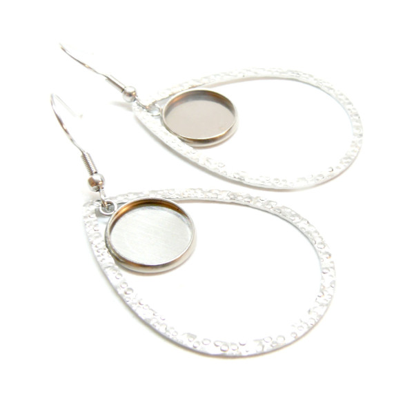 Supports de Boucles d'oreille 12 mm, avec Crochet et GOUTTE, Acier Inoxydable 304, finition ARGENT