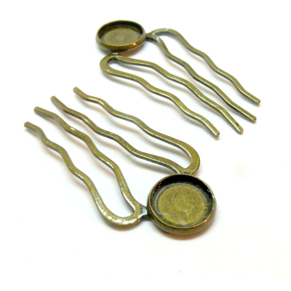 Supports de Peignes à Cheveux 25x51mm, style Rétro pour cabochon en 12mm, métal finition BRONZE