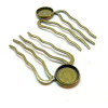 Supports de Peignes à Cheveux 25x51mm, style Rétro pour cabochon en 12mm, métal finition BRONZE