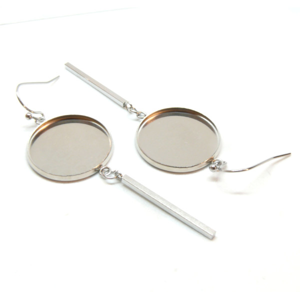 Supports de Boucles d'oreille 25 mm, avec Crochet et Tige, Acier Inoxydable 304, finition ARGENT