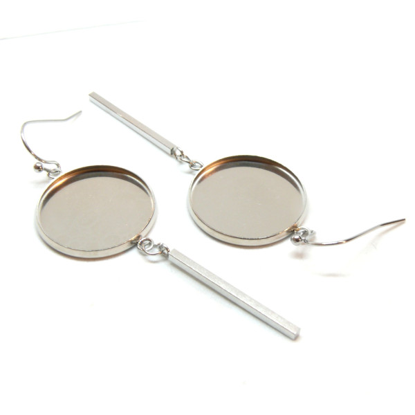 Supports de Boucles d'oreille 18 mm avec Crochet et Tige, Acier Inoxydable 304, finition ARGENT