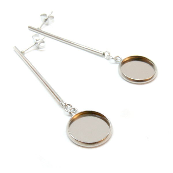 Supports de Boucles d'oreille, Puce 12mm, avec Tige 38mm, Acier Inoxydable 304, finition ARGENT