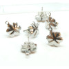 Boucles d'oreilles, Puces forme FLEUR 10m avec anneau d'attache et embouts poussoirs, Acier Inoxydable 304, finition ARGENT
