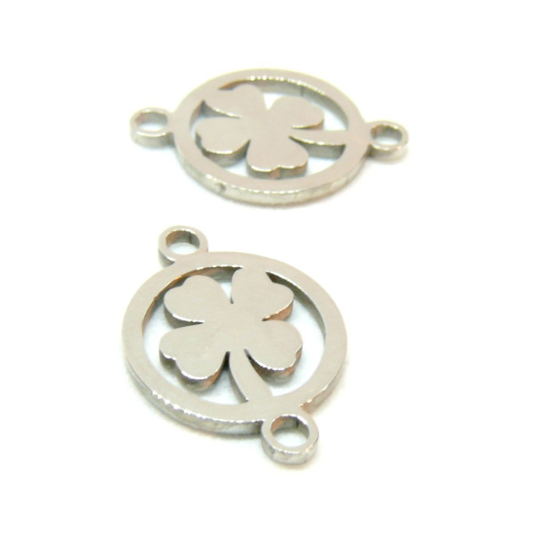 Pendentifs, connecteur médaillon avec Trèfle 10mm, Acier Inoxydable 304 Argenté
