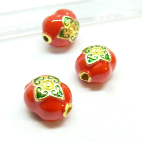 Perle intercalaire Cloisonné, résine style émaillés 11mm, sur une base en métal Doré