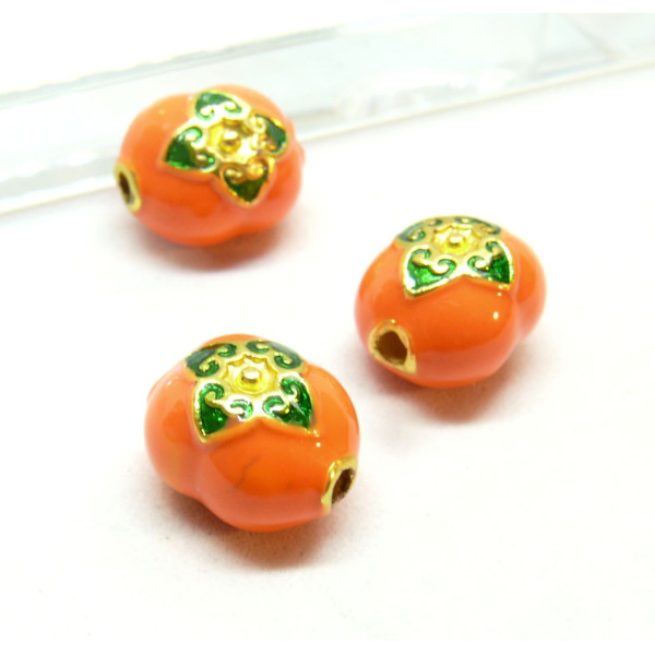 Perle intercalaire Cloisonné, résine style émaillés 11mm, sur une base en métal Doré