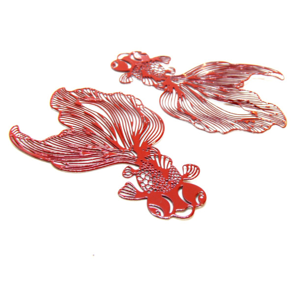 Estampes filigrane, Poissons Japonais 48mm, Acier Inoxydable coloris Rouge