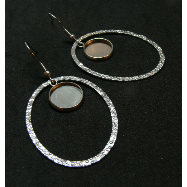 Supports de Boucles d'oreille 12 mm, avec Crochet et Ovale, Acier Inoxydable 304, finition ARGENT