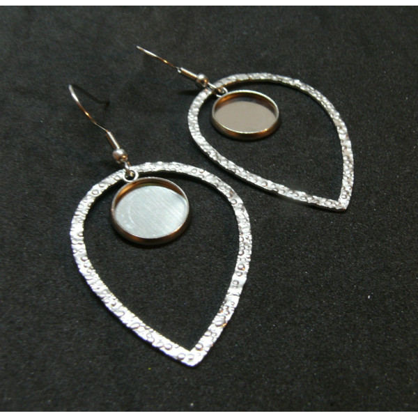 Supports de Boucles d'oreille 12 mm, avec Crochet et GOUTTE, Acier Inoxydable 304, finition ARGENT