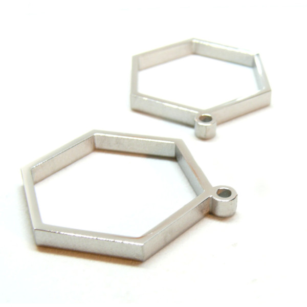 Pendentif forme Géométrique, Hexagone, Acier Inoxydable 304 finition Argenté, pour inclusion Résine....