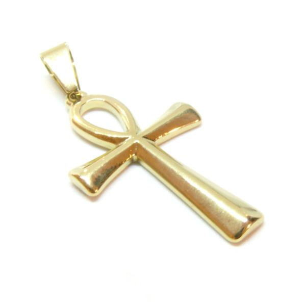 Pendentif avec bélière, Croix Égyptienne, Croix Ankh 44mm, Acier Inoxydable 304 finition Doré