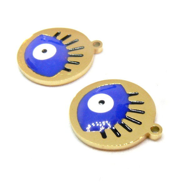 Pendentifs Amulette, Médaille avec Oeil de la protection 15mm, Acier Inoxydable 304 Doré, Placage IONIQUE