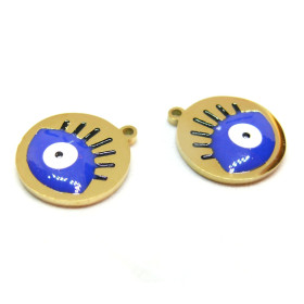 Pendentifs Amulette, Médaille avec Oeil de la protection 15mm, Acier Inoxydable 304 Doré, Placage IONIQUE