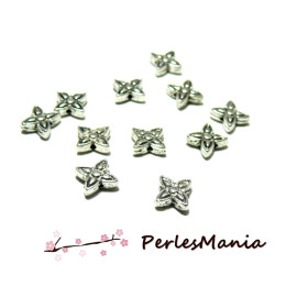 Perles intercalaires, passants FLEURS 8mm, métal finition Argent Antique